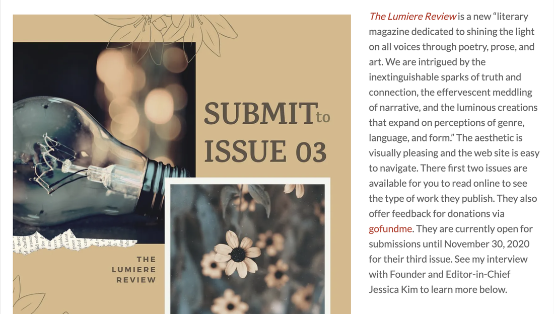 Submission call + editor interview – The Lumiere Review (Oct 19, 2020) ​